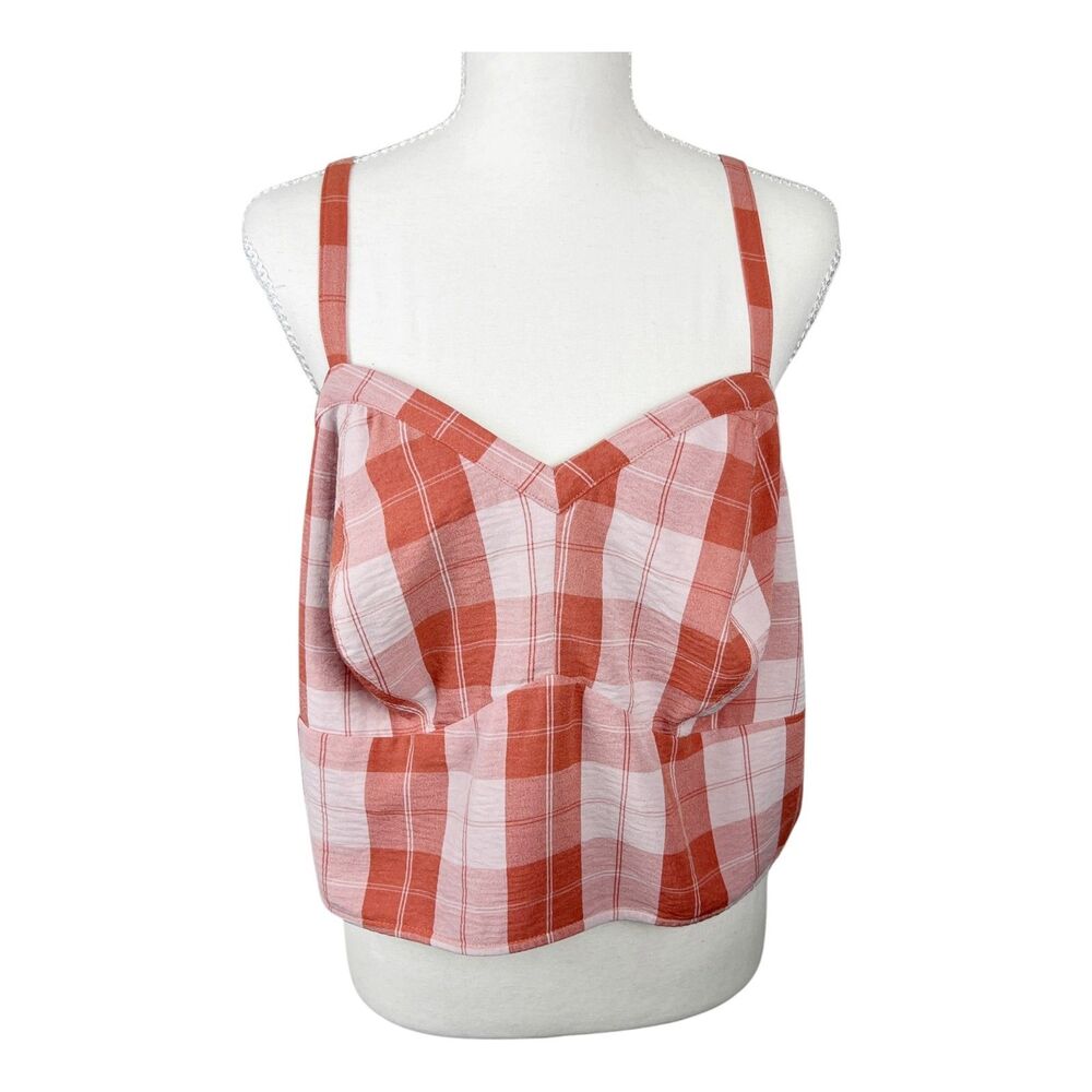 Torrid Tank Top Women 1X Orange White Plaid Sleeveless Cropped Casual